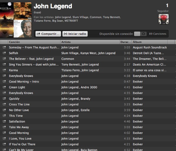 Discografía de John Legend en mi Spotify